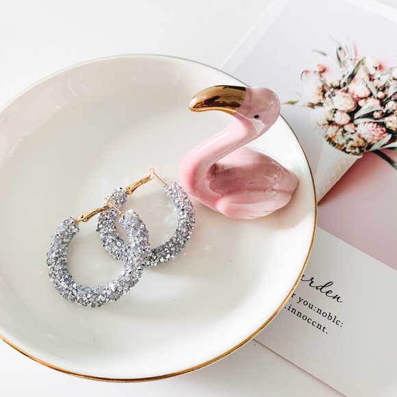 ASOS Dazzling Stone Hoop Earrings Gray - Picture 4 of 8